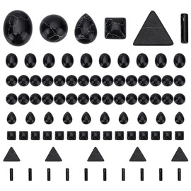 PH PandaHall 80pcs Stone Cabochons 6 Styles Synthetic Turquoise Cabochons Black Texture Gemstone Tiles Square Teardrop Oval Beads Flat Round Cabochon Tiles for Necklace Earrings