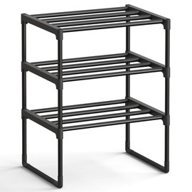 SONGMICS Shoe Rack, 3-Tier Shoe Organizer, Metal Storage Shelf, Upright or Upside Down, for 4-8 Pairs, Stackable, for Entryway, 11.8 x 16.7 x 21.5 Inches, Black ULSA003B01