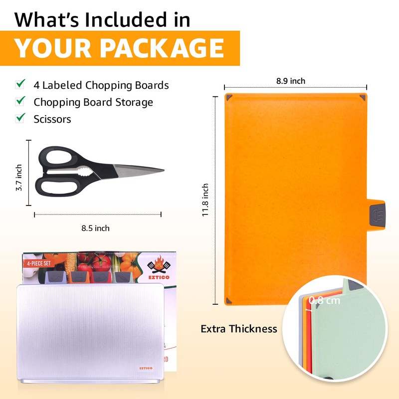 4-Piece Non-Toxic Cutting Board Set with Premium Scissors and Holder