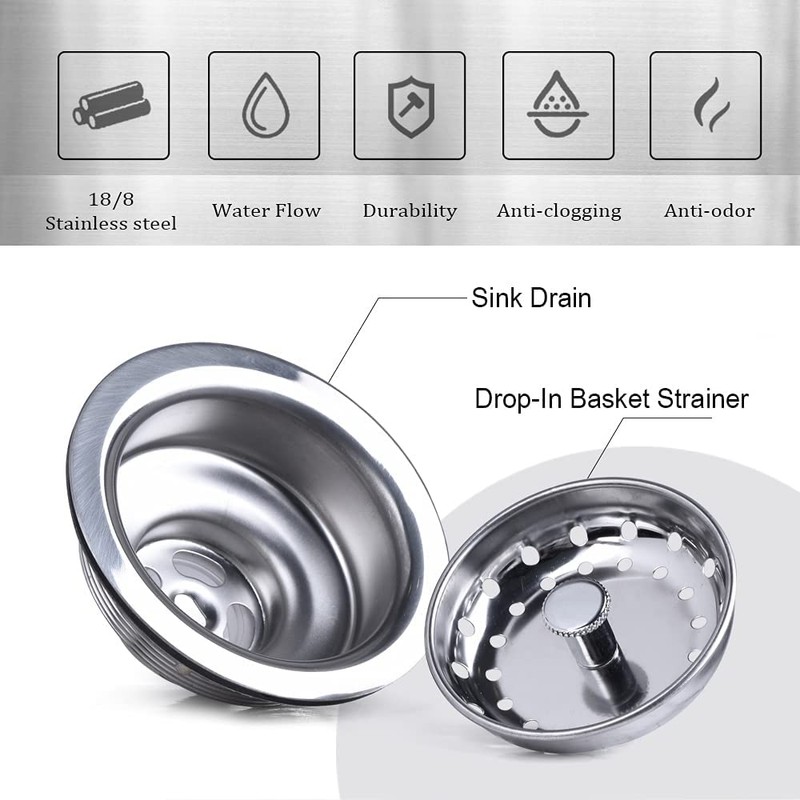 VARNAHOME Standard 3-1/2 Kitchen Sink Stainless Steel Drain Assembly With