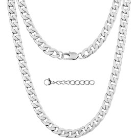Silvadore 9mm Mens Silver Chain Necklace - Stainless Steel Thick Miami CURB/CUBAN Links - Non-Tarnish Jewelry - 24 Inch / 61cm