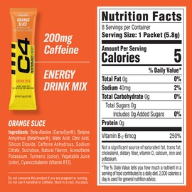 C4 Performance Energy, Orange Slice Drink Mix, 200mg Caffeine, Zero Sugar, NSF (2 Boxes, 16 Sticks)