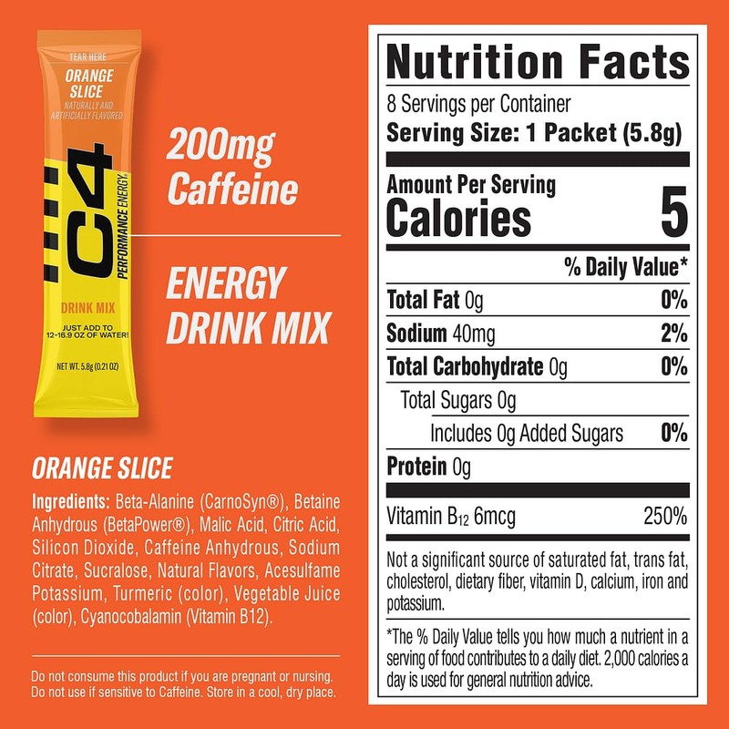 C4 Performance Energy, Orange Slice Drink Mix, 200mg Caffeine, Zero