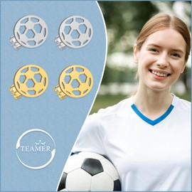 TEAMER Zierlicher Fußball-Ohrring Edelstahl-Fußball-Ohrstecker Trendiger Sportball-Schmuck für Teamsportler-Trainer-Fußballliebhaber (Silber)