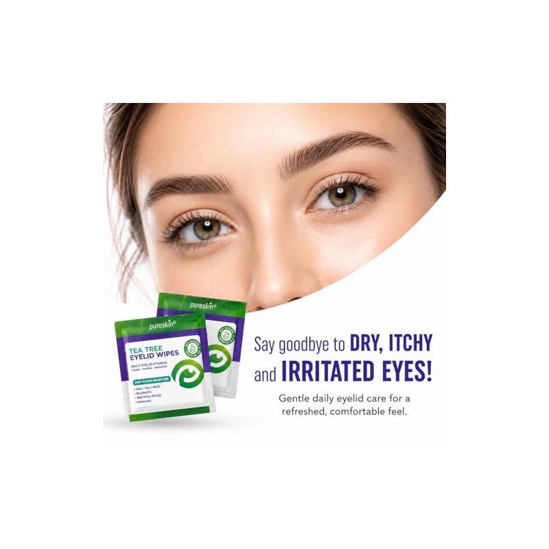 Pureskin Eyelid Wipes with Tea Tree Oil - No-Rinse Eye