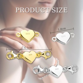 Tongyixin Gold Heart Magnetic Clasp Chain 925 Silver Chain Women's Magnetic Clasp Bracelet Jewellery Bracelet Clasp Necklace Men DIY Jewellery Accessories (8 Pieces Yellow)