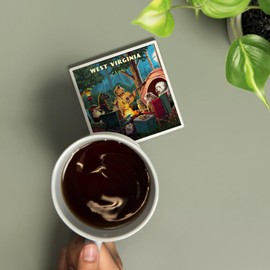 West Virginia, Painterly, Pack Life, Dogs Around Campfire (Absorbent Ceramic Coaster, Single, Cork Back, Kitchen Table Decor)