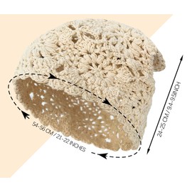 Hshsclth 100% Cotton Crochet Beanie Hat Handmade Knit Slouchy Floral Skull Hat Knitted Hollow-Out Summer hat for Women (US, Alpha, One Size, Ivory White)