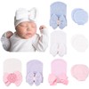 DRESHOW BQUBO Newborn Baby Caps Mittens for Baby Girls Set