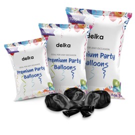 delka delka 12-Inch Latex Birthday Balloons - Pack of 50, Black | Suitable for Kids Party Decorations, Baby Shower, Wedding, Christmas, New Year Eve Decoration & Celebration| Helium Gas or Air Inflated