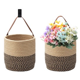 APOMOONS Pack of 2 Hanging Basket with Handle, Wall Baskets for Hanging, Cotton Woven Storage Basket, Wall Basket, Hanging Planter, Basket, Braided Hanging Basket for the Wall, Organiser for Room