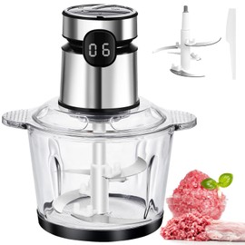 Electric Food Processor, 500W Vegetable Chopper Meat Grinder with 8cups/2L Glass Bowl ＆ Timer, Electric Garlic Chopper Veggie Cutter with 3 Speeds＆4 Blades, Kitchen Blender Mixer for Pet＆Baby Foods