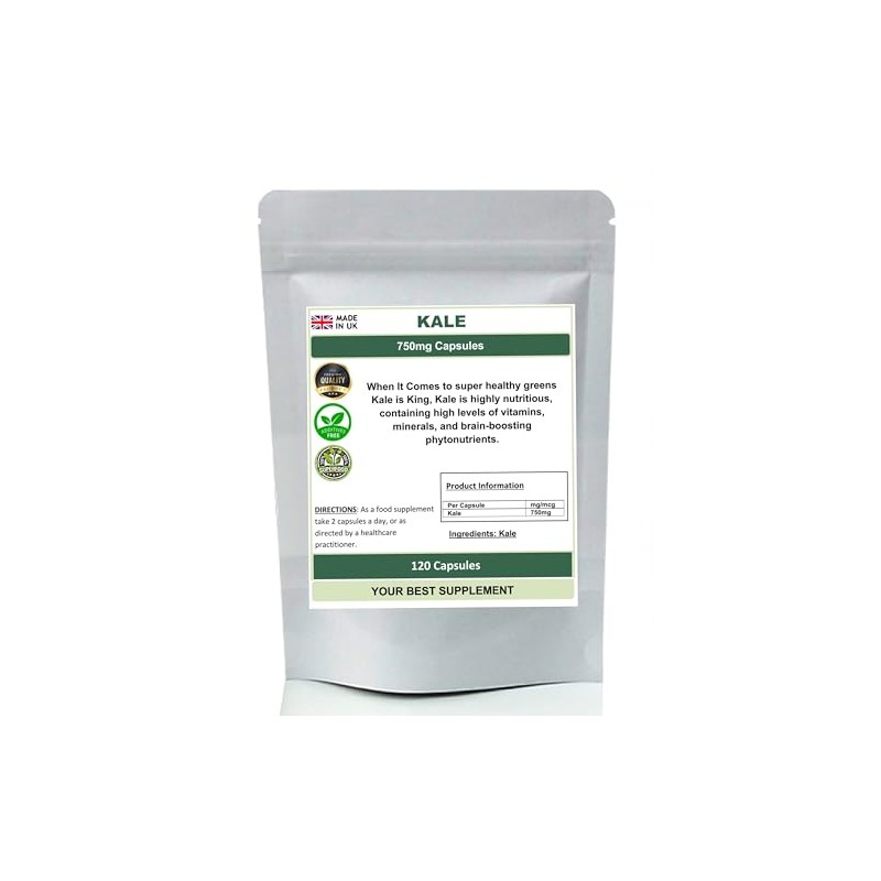 Kale Capsules 750mg 100% Natural (Pure no additive or fillers)