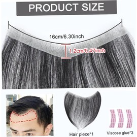 Tupé de cabello para hombres, cabello humano frente línea de reemplazo tupé sin costuras pieza en forma V para hombres frente