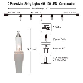 Vigdur 2 Pack 13ft 50 Clear Outdoor String Lights on White Wire Cord, UL Approved for Indoor/Outdoors Use, Connectable 120V Clear Outdoor Lights for Xmas Patio Home Party Garden Decor(White)