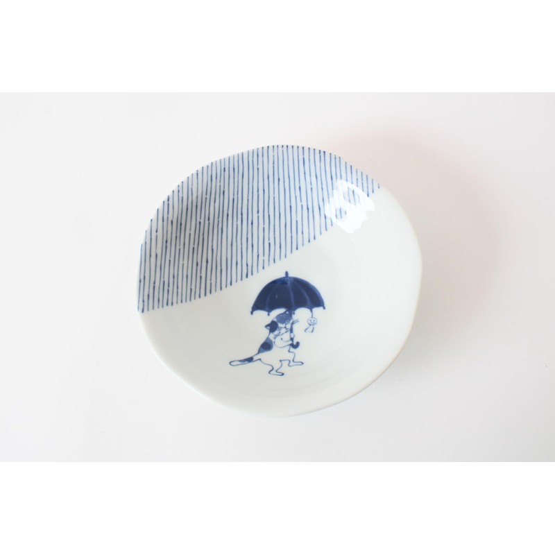 Mino ware Japanese Ceramics Pair Round Plate Japanese Cat (set