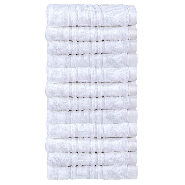 Divine Textiles 100% Egyptian Cotton Flannel Face Cloths Wash Towel Set - White 12 Pack, 30 x 30 cm - Highly Absorbent Flannels Face Clothes Extra Soft Fingertip Towels For Sports Work Gym Spa