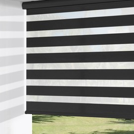ChrisDowa Cordless Zebra Blinds for Windows, Dual Layer Free-Stop Light Filtering Window Roller Shades, Pull Down Privacy Zebra Shades for Home, Office, Bedroom, Door (20" W x 72" H, Black)