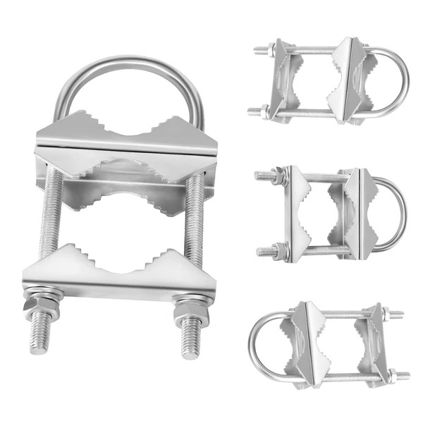 Double Antenna Mast Clamp Heavy Duty V-Jaw Bracket with U
