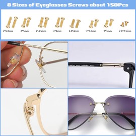 Gold Eyeglass Repair Tool Kit Eye Glass Repair Kit Eye Glasses Repairing Screwdriver Set with Eyeglass Screws, Nose Pads, Small Screwdriver, Tweezers for Glasses Sunglasses Watch Clock Repair