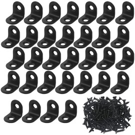32 Pcs Corner Brackets, 20 x 20mm 90 Degree Bracket with 64 Pcs Screws, Right Black Angle Brackets for Wood Furniture Desk Corner Braces