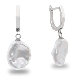 Women Pearl Earrings Freshwater Cultured Pearls | Big Keshi Baroque Pearls 12,00-13,00 mm by Secret & You | Rhodium Plated 925 Sterling Silver with big Butterfly Backs.