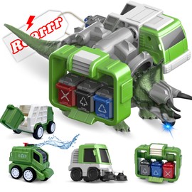 PlenPLAY Triceratops Dinosaur Toys, 9" Dinosaur Toys with 4 Sanitation Themed Equipments, Dinosaur Toys with Light & Sounds, Dinosaur Toys for Kids 3-5, Dinosaur Play Set, Toys for 3 Year Old Boys