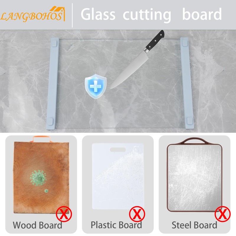 LANGBOHOS Cutting Board,Tempered Glass Cutting Board for Kitchen,Non-slip,Dishwasher-Safe,Ideal for Kitchen