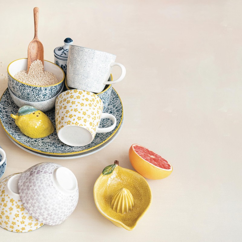 Creative Co-Op Floral Mosaic Stoneware Bowl Set, Multicolor, Set of