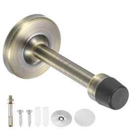 M METERXITY Door Stoppers, 4 Inch Stainless Steel Wall Mounted Long Door Stops with Plastic Rubber Bumper for Living Room/Bedroom/Bathroom, Sound Dampening Doorstop [Brass Tone]