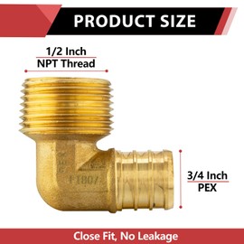 (Pack of 5) EFIELD Pex 3/4"x 1/2" Male Threaded NPT Elbow Brass Barb Crimp Fittings, ASTN F1807,(PEX1807101-5PCS)