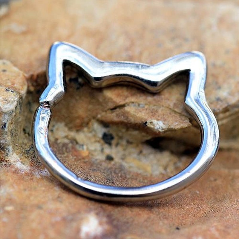 Pierced Owl 316L Stainless Steel Cat Face Seamless Bendable Cartilage