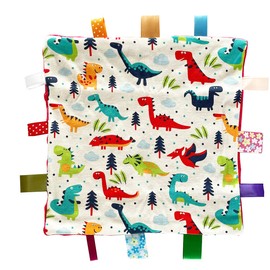 1 PC Red Dinosaur Baby Tag Blanket, Cute Label Blanket, Small Tags Security Blanket for Kids Toddlers Gift(9.84x9.84)
