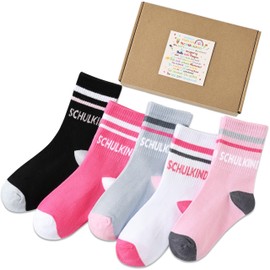 Jeasona 5 Pairs School Child Socks Boy Girl First Day of School Gift Boys Girls 6 Years - 8 Years First Day of School Gift, Multicolor-U0145A, 31 - 34
