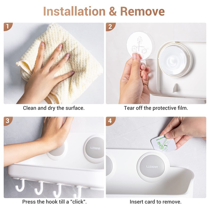 Luxear Shower Caddy, Suction Cup Shower Shelf, No Drilling Powerful