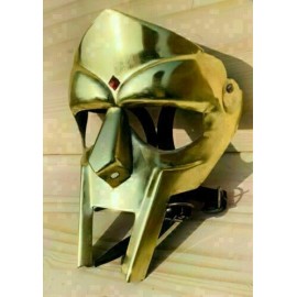 Handmade Medieval Gold MF Doom Gladiator Mask Mad-villain 18g Mild, Steel Face Armor