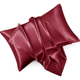 Yorkshire Bedding Satin Pillow Cases 2 Pack – Luxurious Burgundy Pillowcases For Hair and Skin Standard Size with Envelope Closure Hypoallergenic 50 x 75 cm