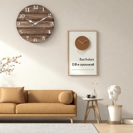 Comtex Vintage Style Wall Clock Wood Grain Simple Wall Clock for Living Room Bedroom No Glass (12" 12")