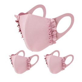 Set of 3 Cloth Mask, Princess Style Lace Mask, Cooling Fabric, Washable, Cooling Mask, UV Protection, Sun Protection, UPF 50+, Washable, Pearl, 3D Heatstroke, Pollen Protection, Cute, Stylish, Women's, Small Face, Summer, Antibacterial, Odor Resistant, Cool Touch, Pink