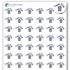 Trash Day Planner Stickers / 54 Fun Vinyl Stickers (1/2”) / Chore Reminder/Essential Productivity Life Planner Stickers/Bujo Bullet Journaling/Todo Appointments (Matte Vinyl, 1 Sheet)