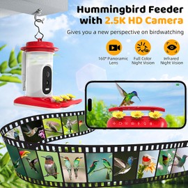 Hummingbird Feeder with Camera Solar Powered, 2.5K AI Bird Recognition with Auto Capture, Ant & Bee Proof for Hummingbirds Feeder, IP66 Waterproof Hummingbird feeders for Outdoors, Easy Clean & Fill
