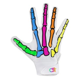 Glorious Traders Youth Football Gloves American Wide Receiver Football Gloves for Adult Men Women & Boys with Super Sticky Silicone Grip Palms Ultimate Performance Booster (White, Adult Large)