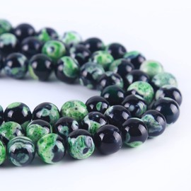 abalorio redondas de ágatas de fuego verde de 8 mm, abalorio de piedra natural para hacer joyas para adultos, 47 piezas/hebra de 15 pulgadas