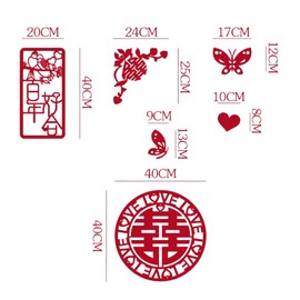 SINGOMON Chinese Wedding Decorations Red Hi Words Paste Double Decals Red Heart Butterfly Flocked Cloth Paper Cut Door Happy Wedding Wall Sticker for Chinese Wedding Party Decorations