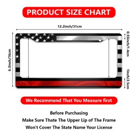 Thin Red Line License Plate Frame Black American Flag License Plate Frames,Decorative Car Tag Frames Aluminum Metal License Plate Holder for US Canada Standard 12''x6''