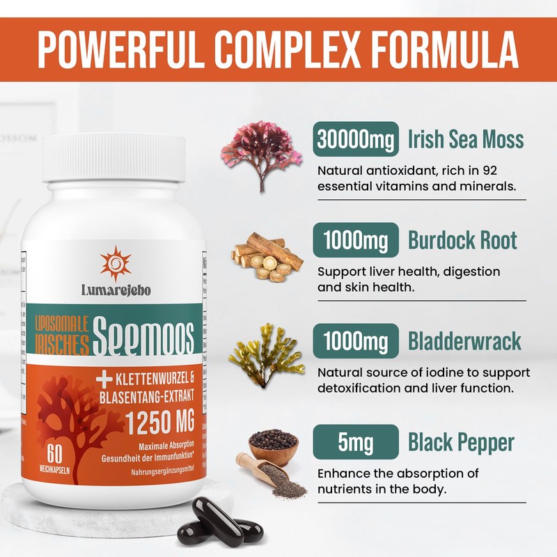 Liposomal Irish Sea Moss Soft Capsules, Burdock Root and Bladder