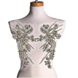 Rhinestone Applique,Hand-Made Beaded Rhinestons DIY Clothing Appliques Patch,for Prom Dresstops, Skirts,Jackets, Vests, Coats, Scarves Belt Arts Crafts Sewing Embroidery Decorat(by Pair)