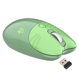 Yoidesu Mouse, BT5.1 2.4GHz Dual Mode Portable Cute Cat Shape Computer Mouse, Silent Click Adjustable DPI Auto Sleep Fashion Portable Mouse for Girl School Office (Green)
