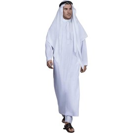 Men's Muslim Clothes Thobe Middle East Kaftan Saudi Arab Caftans Islamic Abaya Dress Dubai Robes - Color: white, size: Large
