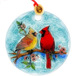 Bolla Glass Art - Cardinal Ornament, Fused Glass, 3 in Flat, Hanging Suncatcher